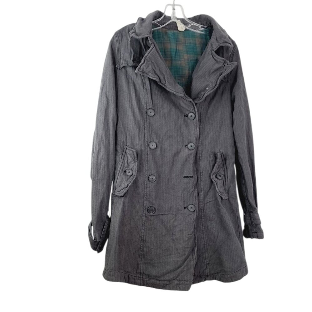 We The Free Women's Gray Button-Front Classic Over Trench Coat Size S
